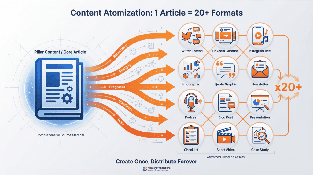 Content atomization strategy: how to repurpose one article into 20+ content formats for maximum ROI and multi-platform distribution