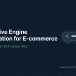 Minimalist featured image for GEO for E-commerce article — title and AI search bubble icon on dark navy background