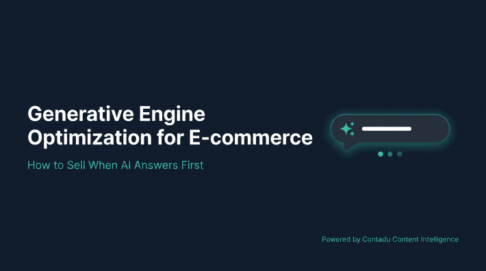 Minimalist featured image for GEO for E-commerce article — title and AI search bubble icon on dark navy background