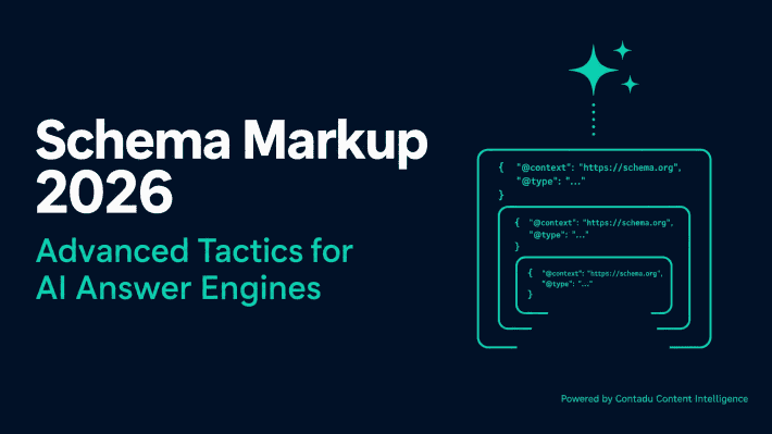 Dark navy background with bold white title Entity Salience and teal subtitle How Google Measures Your Brand's Importance. Right side shows a horizontal score bar from 0.0 to 1.0 with a glowing teal marker at 0.9, and a teal entity node icon connected to smaller nodes above the bar. Bottom right: Powered by Contadu Content Intelligence.