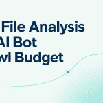 Log File Analysis for AI Bot Crawl Budget title on a light mint Contadu background with a subtle teal request path
