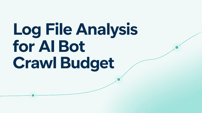 Log File Analysis for AI Bot Crawl Budget title on a light mint Contadu background with a subtle teal request path