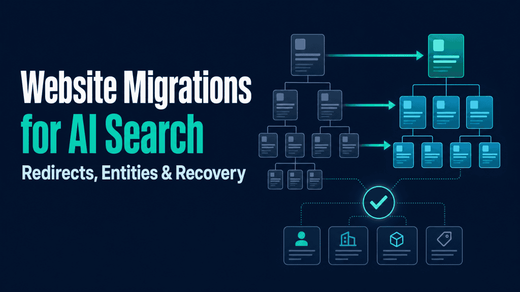 Website migration map showing direct redirects from an old site structure to a new AI-search-ready site