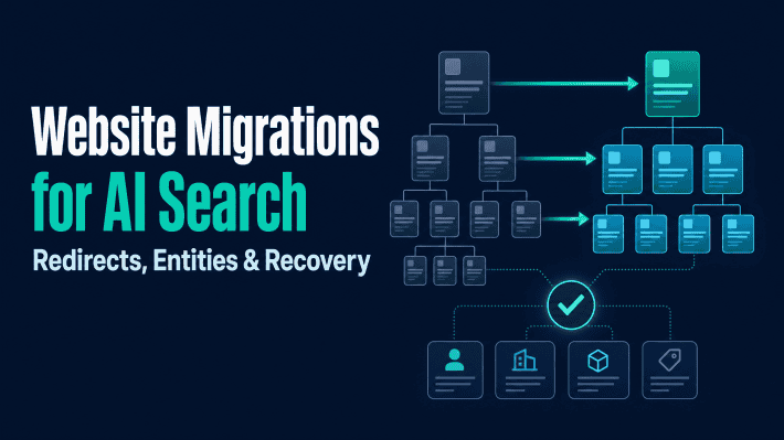 Website migration map showing direct redirects from an old site structure to a new AI-search-ready site