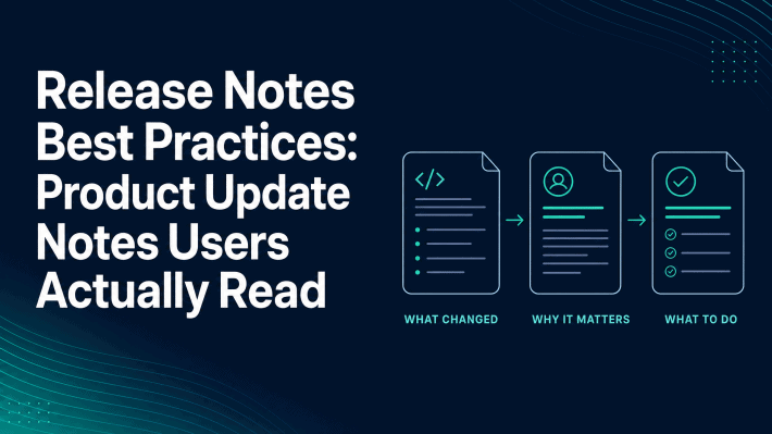 Release notes best practices infographic with a technical update transformed into a user action