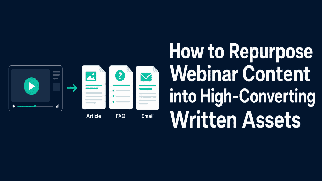Webinar repurposing infographic with a video recording transformed into three written B2B content assets