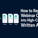 Webinar repurposing infographic with a video recording transformed into three written B2B content assets