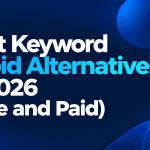 Minimalist featured image with the title "Best Keyword Cupid Alternatives in 2026 (Free and Paid)" on a dark navy background with blue and cyan gradient accents.