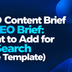 Minimalist featured image with the title "GEO Content Brief vs SEO Brief: What to Add for AI Search (Free Template)" on a dark navy background with blue and cyan gradient accents.