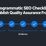 NEURONwriter infographic for “Programmatic SEO Checklist: A Pre-Publish Quality Assurance Framework,” showing seven release gates from page intent to publish approval.